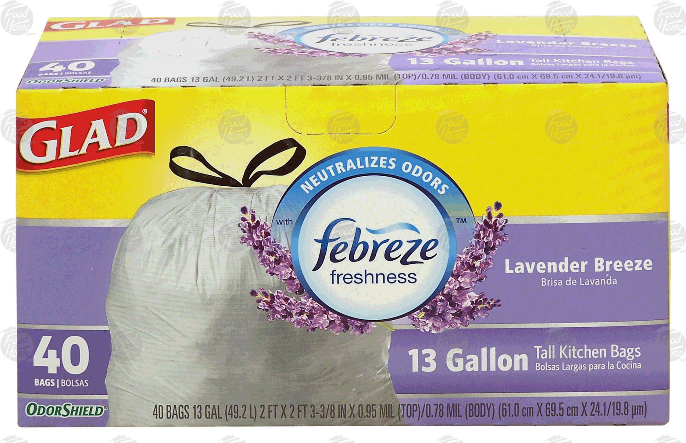 Glad Odor Shield 13 gallon tall kitchen bags with febreze freshness, lavender breeze scent Full-Size Picture